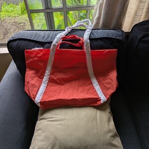 Vibrant Coral Tote with White Trim